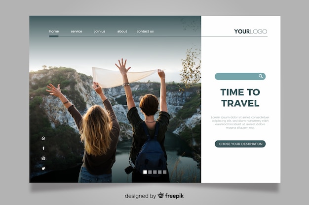 Kostenloser Vektor reise-landingpage mit bild