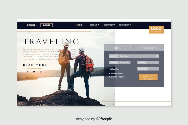 Kostenlose Vektor reise-landingpage mit foto