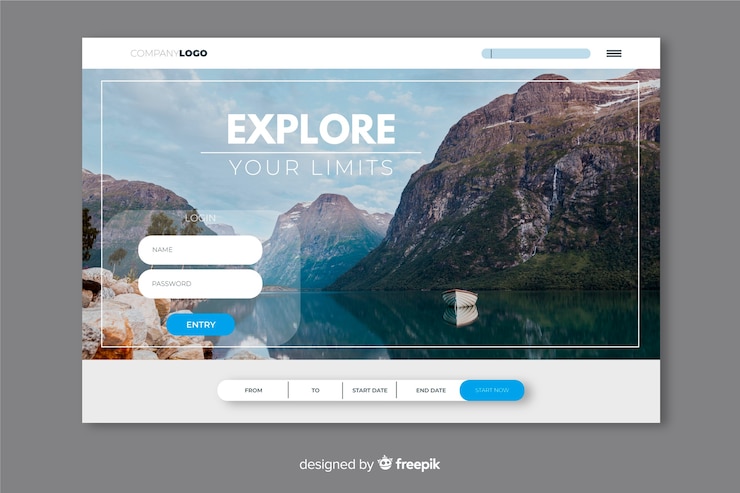 Kostenlose Vektor reise-landingpage mit foto