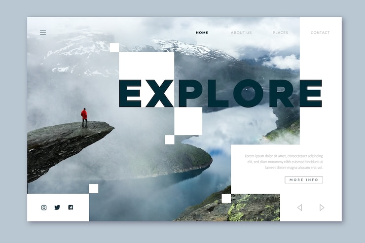 Kostenlose Vektor reise-landingpage mit foto