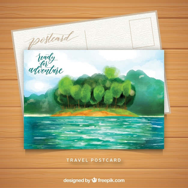 Reise Postkarte Vorlage mit Aquarell Landschaft