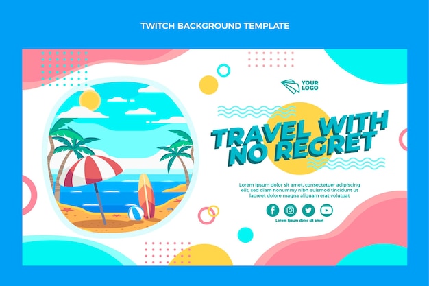 Reise-Twitch-Hintergrund des flachen Designs mit Strand