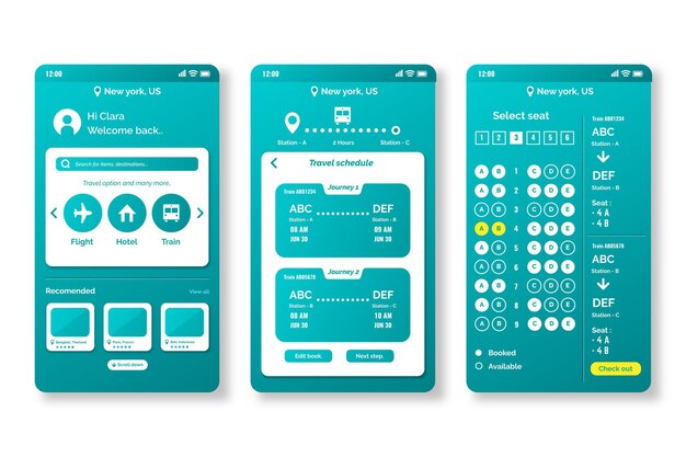 Reisebuchungs-App-Bildschirme