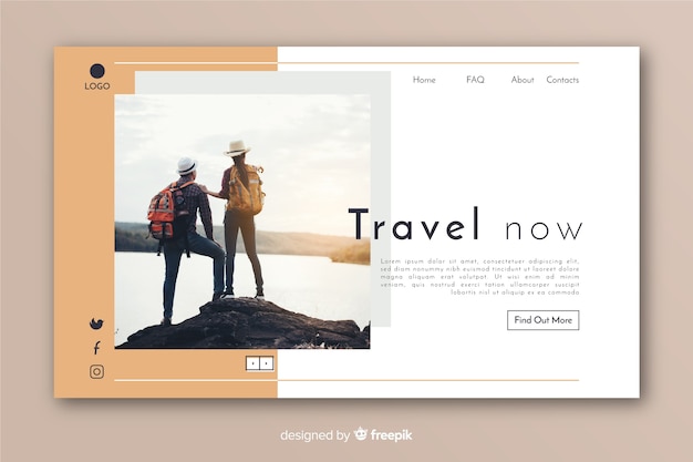 Kostenloser Vektor reiselandingpage mit foto