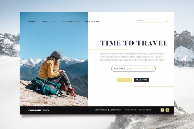Kostenloser Vektor reiselandingpage mit foto