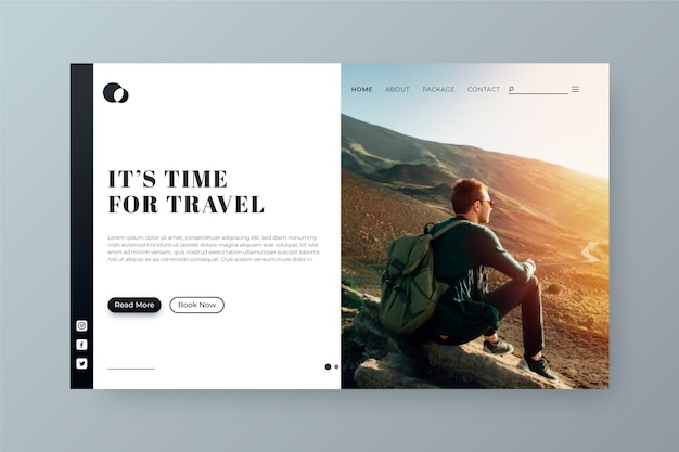 Kostenloser Vektor reiselandungsseitenschablone mit foto