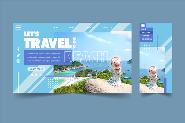 Reisen zur landingpage am strand