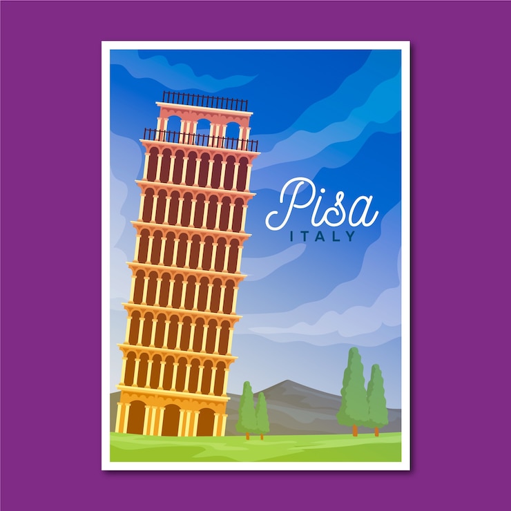 Kostenlose Vektor reiseplakat mit pisa illustriert