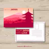 Kostenloser Vektor reisepostkarte mit japanischer landschaft