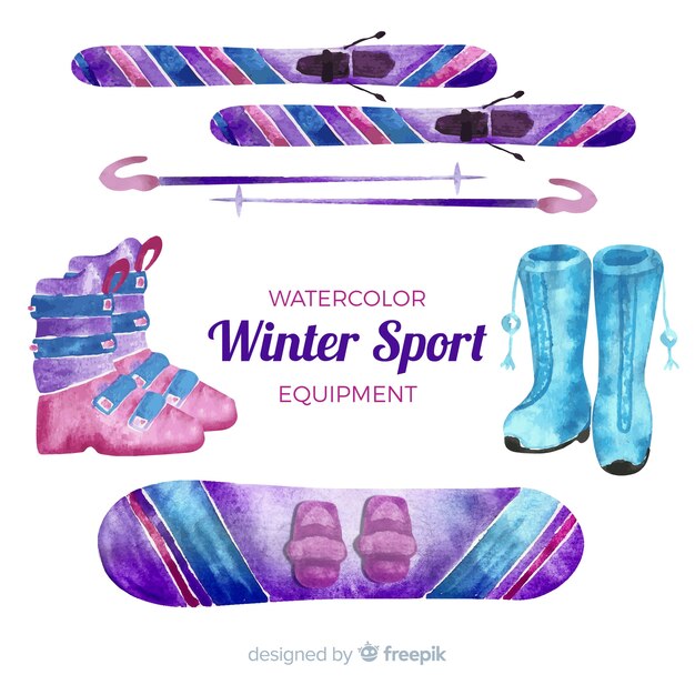 Reizende Aquarellwintersport-Elementsammlung