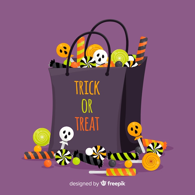 Reizende Halloween-Süßigkeitstasche mit flachem Design