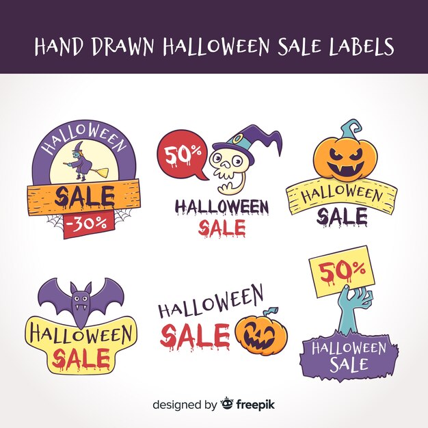 Reizende Hand gezeichnete Halloween-Verkaufsaufklebersammlung