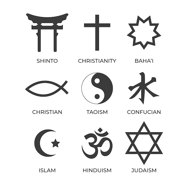 Kostenloser Vektor religiöse symbolsammlung des flachen designs