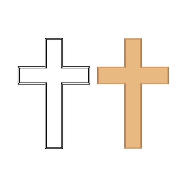 Religiöses Kreuz 3D-Stil Flach und Kontur