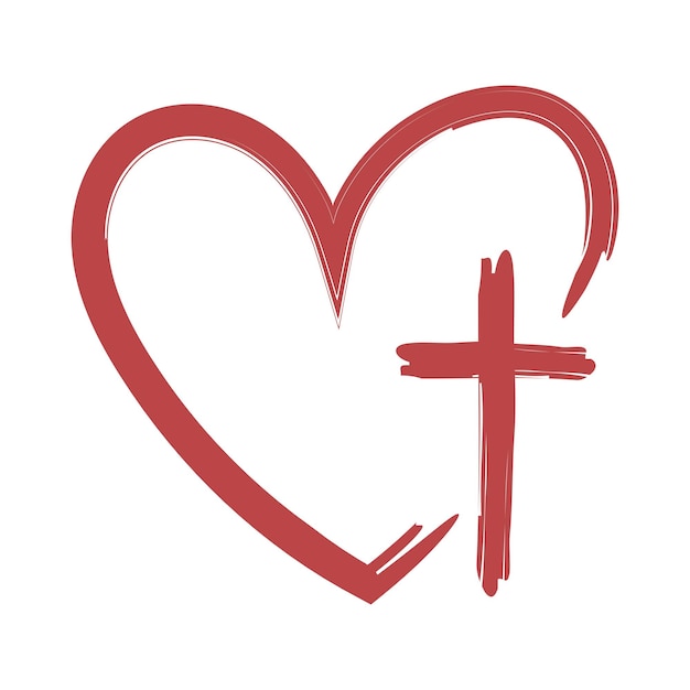 Religiöses Kreuz und Herz-Pinselstreich
