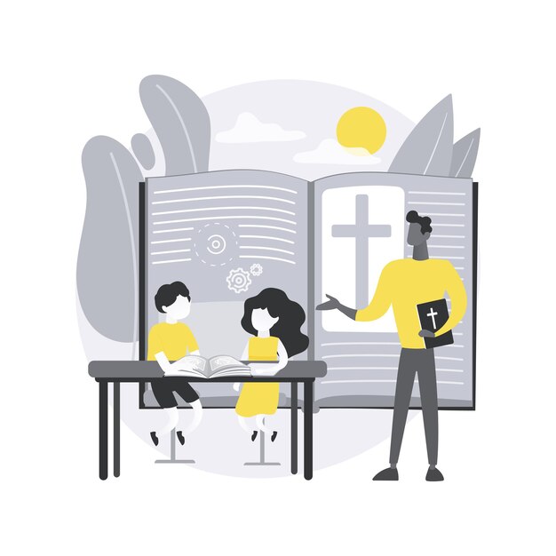 Religiöses Sommerlager. Glaubensbasiertes Lager, Religionsunterricht, christlicher Glaube, Bibelstudium, Gebetszeit, Andachtsbuch, spirituelle Ausbildung.