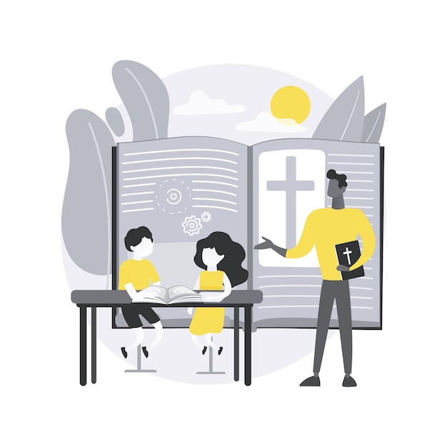 Religiöses Sommerlager. Glaubensbasiertes Lager, Religionsunterricht, christlicher Glaube, Bibelstudium, Gebetszeit, Andachtsbuch, spirituelle Ausbildung.