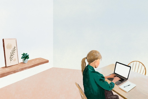 Remote-arbeitshintergrund in der neuen normalen farbstiftillustration