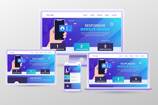 Kostenloser Vektor responsives website-design mit farbverlauf