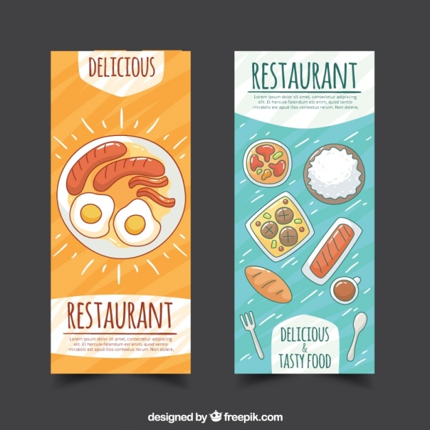 Kostenloser Vektor restaurant banner mit hand gezeichnet essen