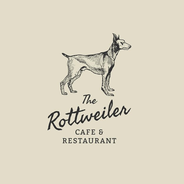 Restaurant-Business-Logo-Vorlage im Vintage-Rottweiler-Thema