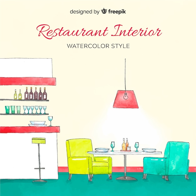 Restaurant interieur mit aquarell-stil