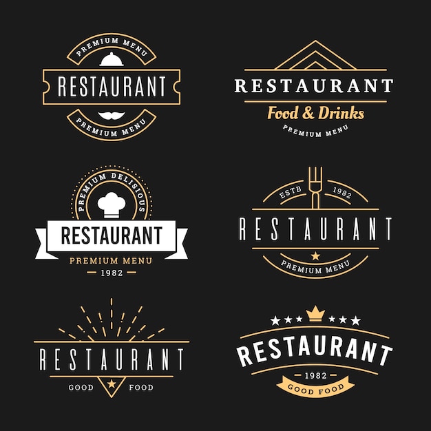 Kostenloser Vektor restaurant retro-logo-vorlagenpaket