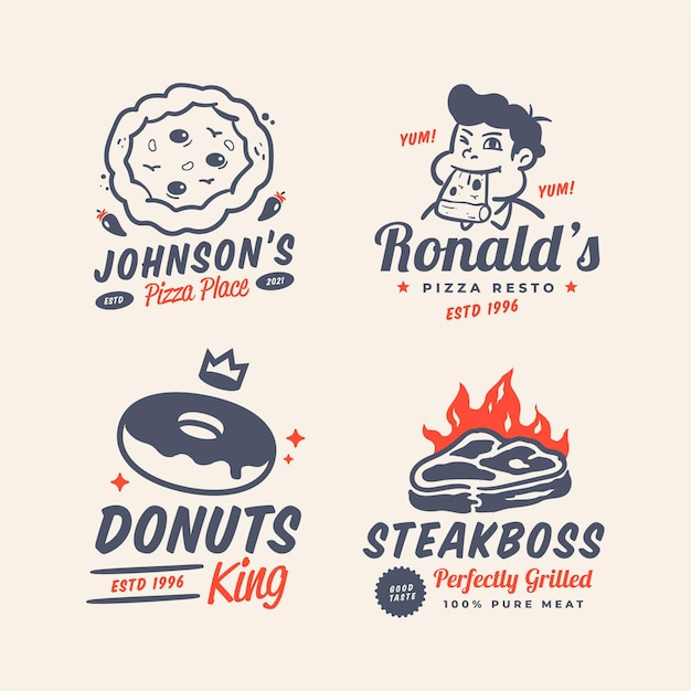 Retro Cartoon Restaurant Logo Sammlung