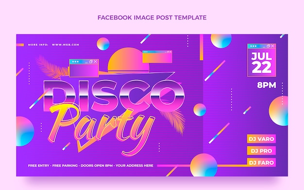 Kostenloser Vektor retro-dampfwellen-disco-party-vorlage mit farbverlauf
