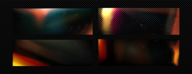 Kostenloser Vektor retro-flare-foto-overlay mit hologramm und staubstruktur. alter filmfilter mit staubeffekt-set für rustikale fotografie mit rauschen. abstrakter verschwommener farbverlauf mit kratzer für bild im album-design