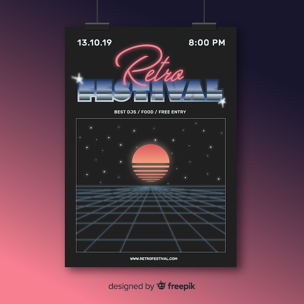 Kostenloser Vektor retro futuristische musik plakat vorlage