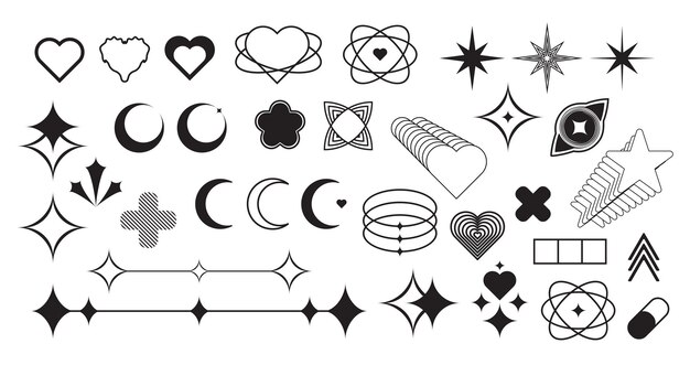 Retro-futuristische schwarze Symbole gesetzt