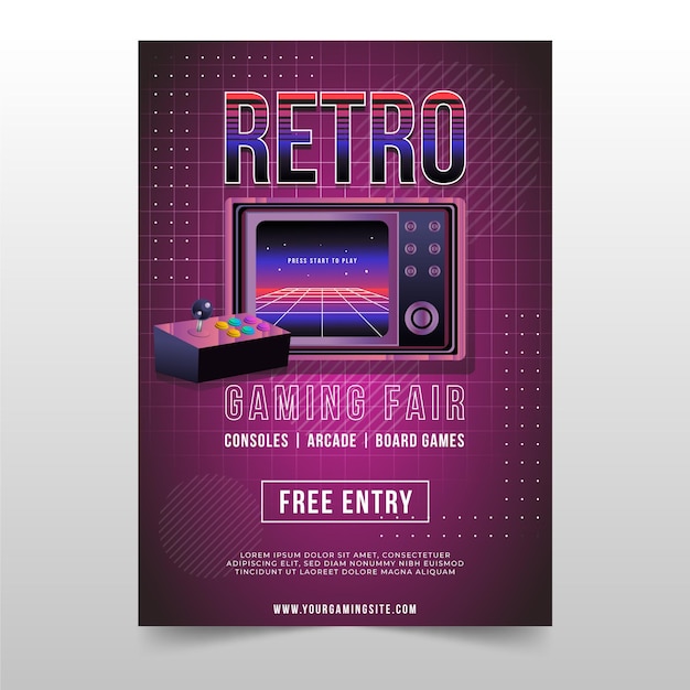 Kostenloser Vektor retro gaming poster vorlage