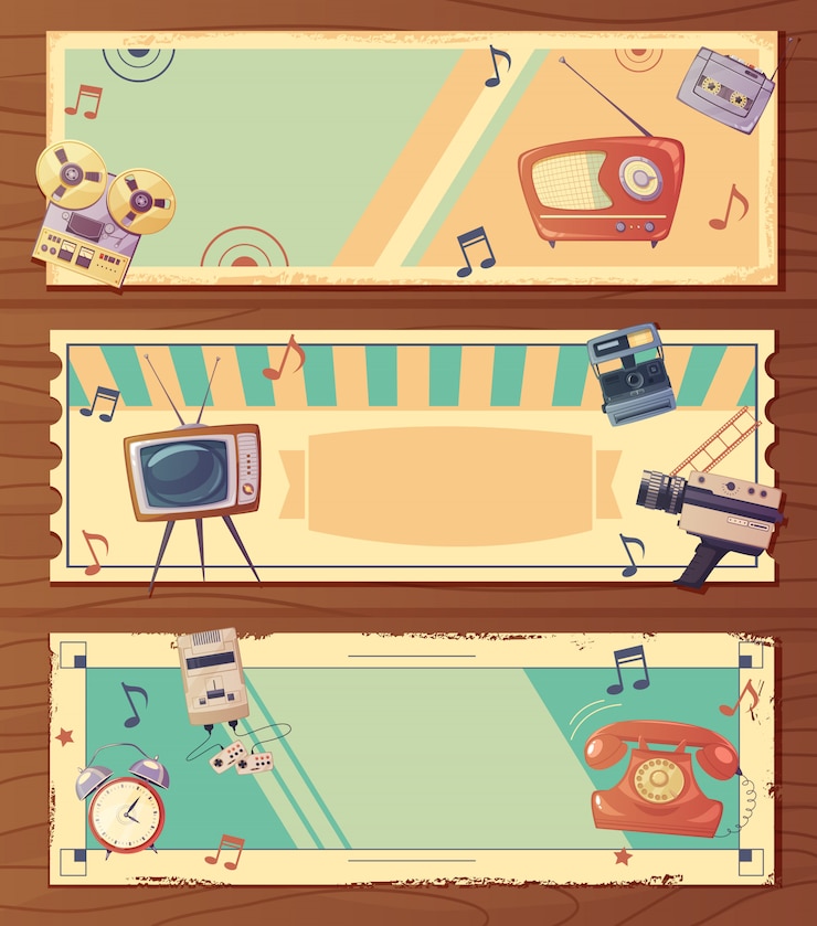Kostenlose Vektor retro geräte horizontale banner
