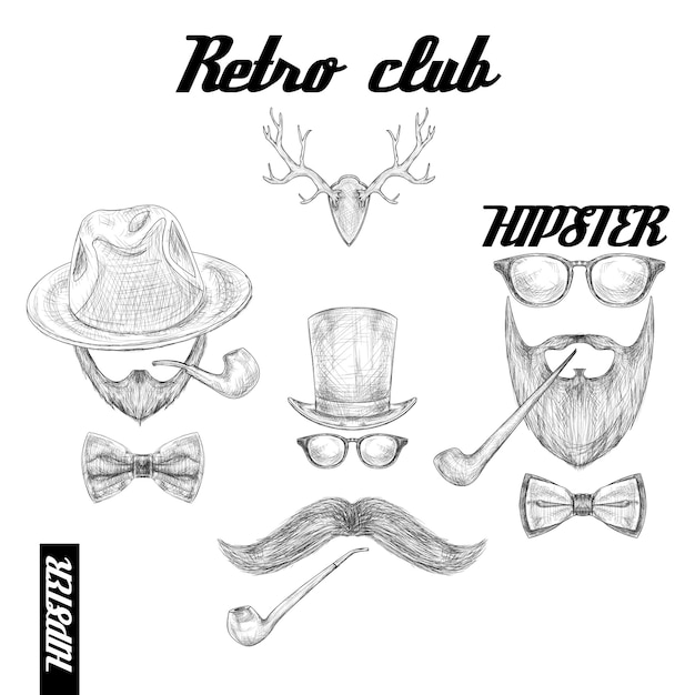 Kostenloser Vektor retro hipster club zubehör