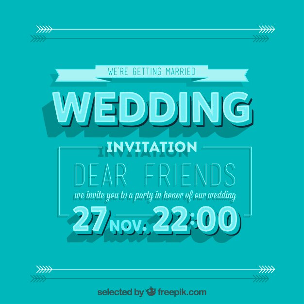 Retro Hochzeitseinladung in türkisen Farbe