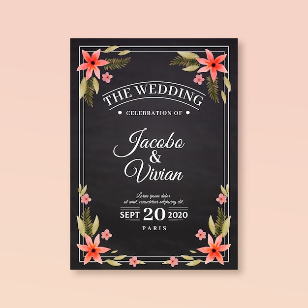 Retro hochzeitseinladung mit blumen