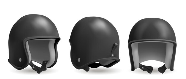 Retro-Motorradhelm vorne hinten und Schrägansicht