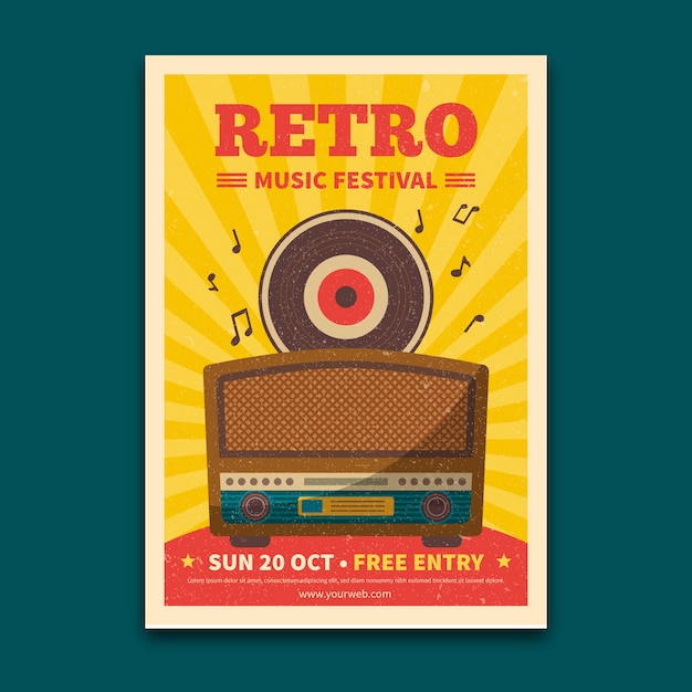 Kostenloser Vektor retro musik festival flyer vorlage