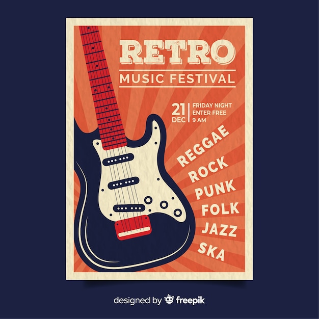 Kostenloser Vektor retro musik plakat vorlage