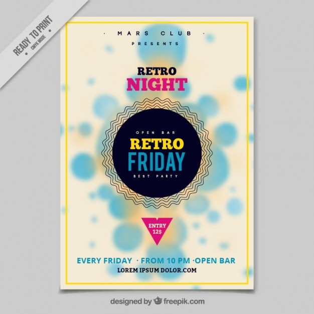 Retro-party-flyer mit unfokussiert blaue kreise