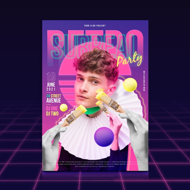 Kostenloser Vektor retro partyplakat mit modell