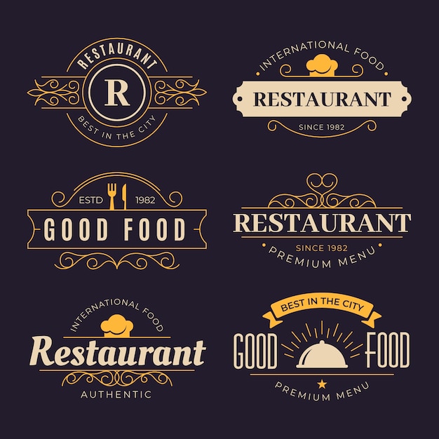 Retro restaurant logo mit goldenem design