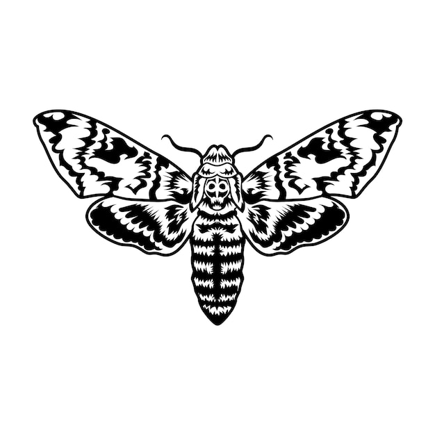 Retro schwarze Motte. Clipart Illustration