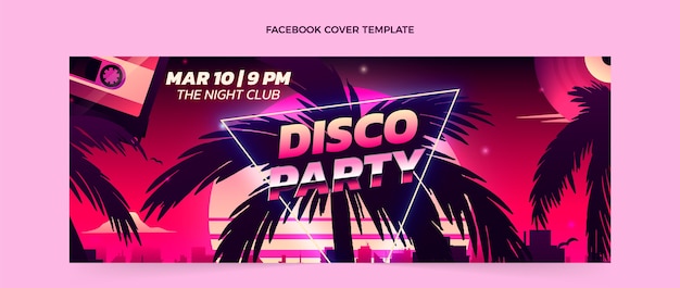 Kostenloser Vektor retro vaporwave-disco-party-facebook-cover mit farbverlauf