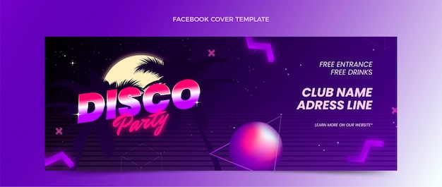 Kostenloser Vektor retro-vaporwave-disco-party-social-media-cover-vorlage mit farbverlauf