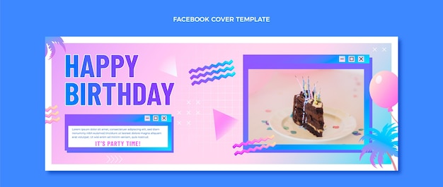 Retro-vaporwave-geburtstags-facebook-cover mit farbverlauf