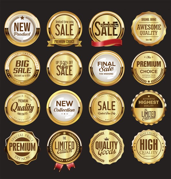 Retro Vintage Gold Und Schwarze Etiketten Premium Vektor