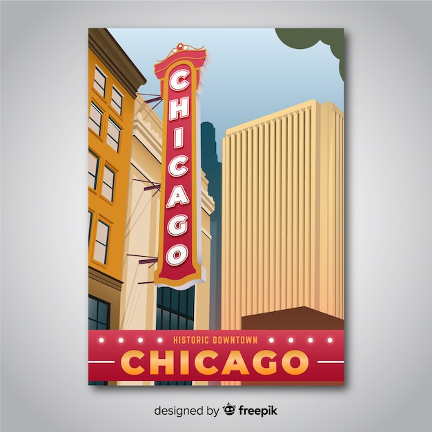 Kostenloser Vektor retro werbeplakat von chicago vorlage