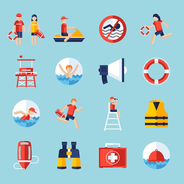 Kostenloser Vektor rettungsschwimmer icons set